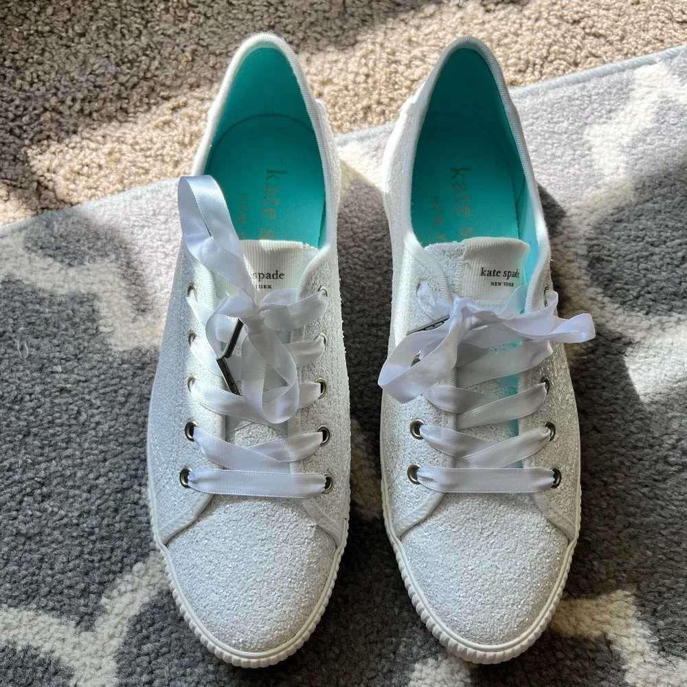 Never Worn! Kate Spade White Sequin Sneakers- 9.5